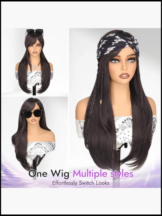 Long Dark Brown Wig with Bangs for Women 4x4 Realistic Scalp Free Parting main image 5
